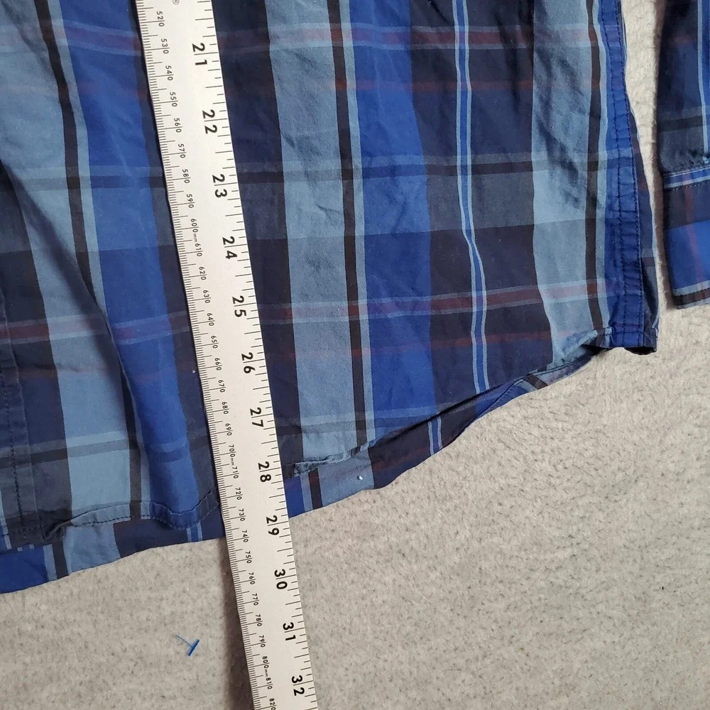 Levi's Men Button‎ Up Shirt XL Blue Plaid Long Sleeve Pocket Casual